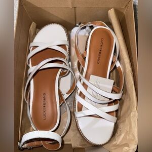 Lucky Brand White and Brown Strappy Sandals